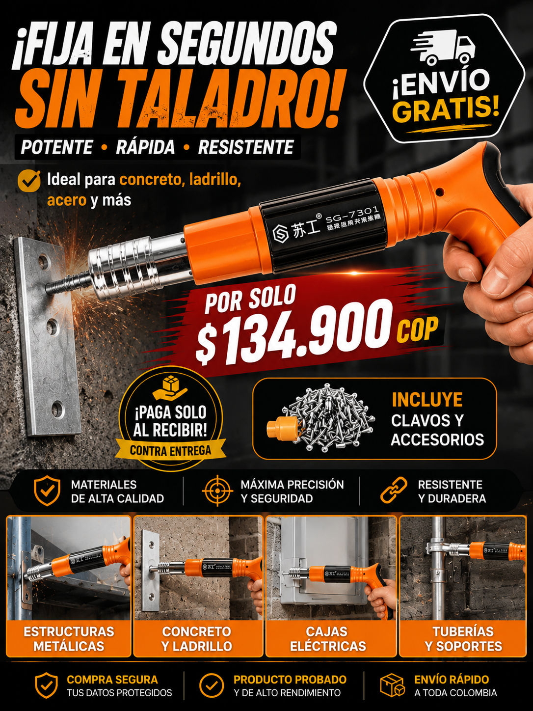 Pistola Remachadora de Clavos - ⏳ Precio promocional por tiempo limitado + Envío Grátis + Paga Al Receber + 🎁